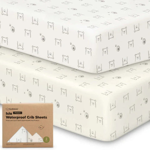 KeaBabies Isla Waterproof Crib Sheets, 2-Pack, Bumble Bear, Protect+ Layer, Soft Breathable Baby Mattress Cover, Leakproof Fitted Sheet