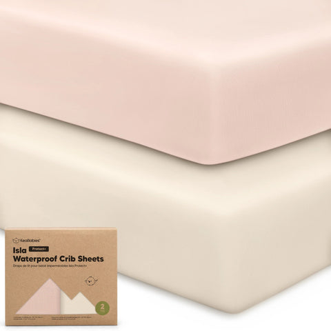 KeaBabies Isla Waterproof Crib Sheets, 2-Pack, Cameo, Protect+ Crib Sheets, Soft Waterproof Mattress Cover, Baby Bedding Essential