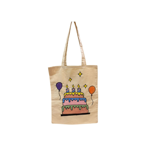 Jute Bags (Handpainted) - birthday cake