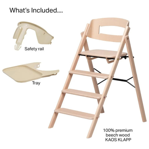 KAOS KLAPP High Chair Beech Natural + Safety Rail + Food Tray