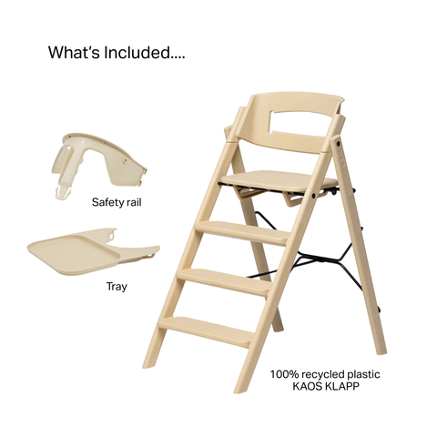 KAOS KLAPP High Chair Recycled + Safety Rail + Food Tray - Desert Sand