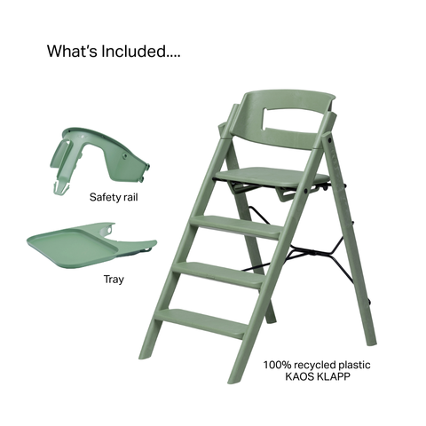 KAOS KLAPP High Chair Recycled + Safety Rail + Food Tray - Mineral Green