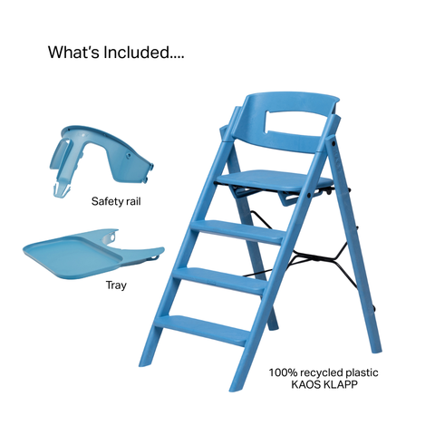 KAOS KLAPP High Chair Recycled + Safety Rail + Food Tray - Swedish Blue