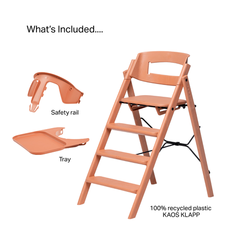 KAOS KLAPP High Chair Recycled + Safety Rail + Food Tray - Terracotta Pink