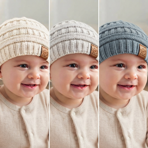 KeaBabies 3-Pack Warmzy Baby Beanies, Soft Newborn Beanie Hats for Infants, Stretchy Warm Baby Caps for Everyday Wear, Cloud, Medium