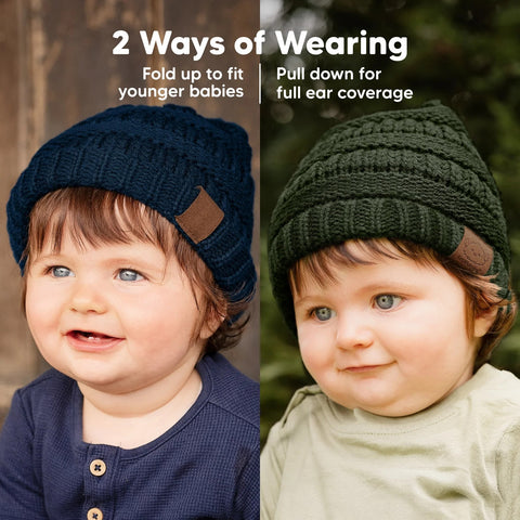 KeaBabies 3-Pack Warmzy Baby Beanies, Soft Newborn Beanie Hats for Infants, Stretchy Warm Baby Caps for Everyday Wear, Cloud, Medium
