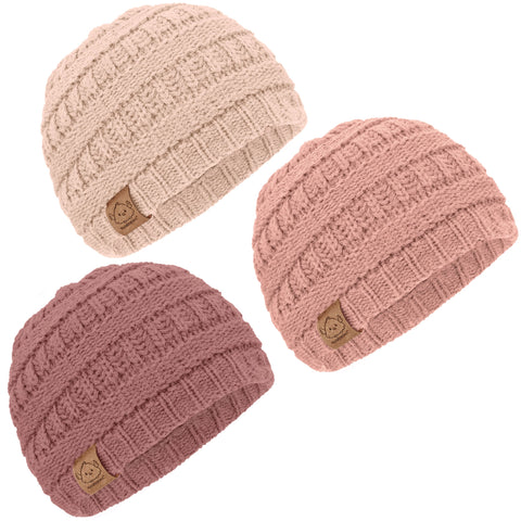 KeaBabies 3-Pack Warmzy Baby Beanies, Soft Newborn Beanie Hats for Infants, Stretchy Warm Baby Caps for Everyday Wear, Tea Rose, Medium