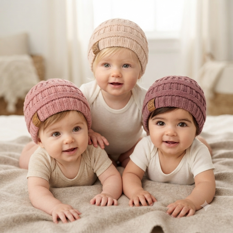 KeaBabies 3-Pack Warmzy Baby Beanies, Soft Newborn Beanie Hats for Infants, Stretchy Warm Baby Caps for Everyday Wear, Tea Rose, Medium