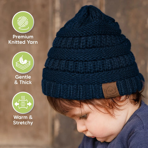 KeaBabies 3-Pack Warmzy Baby Beanies, Soft Newborn Beanie Hats for Infants, Stretchy Warm Baby Caps for Everyday Wear, Tea Rose, Medium