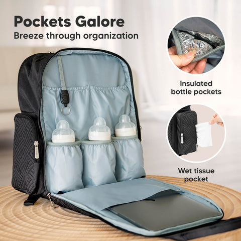 KeaBabies Bree Diaper Backpack, Charcoal, Multi-Functional, Large Capacity, Waterproof, Organized Baby Bag, Travel-Friendly for Parents