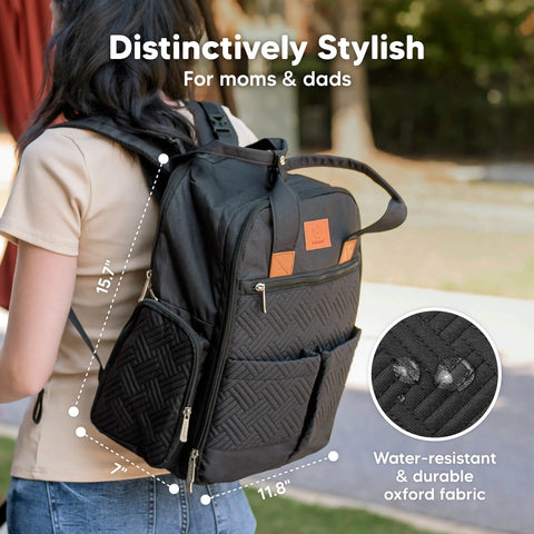 KeaBabies Bree Diaper Backpack, Charcoal, Multi-Functional, Large Capacity, Waterproof, Organized Baby Bag, Travel-Friendly for Parents