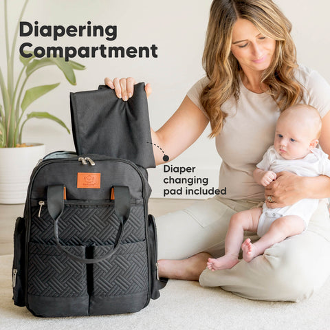 KeaBabies Bree Diaper Backpack, Charcoal, Multi-Functional, Large Capacity, Waterproof, Organized Baby Bag, Travel-Friendly for Parents