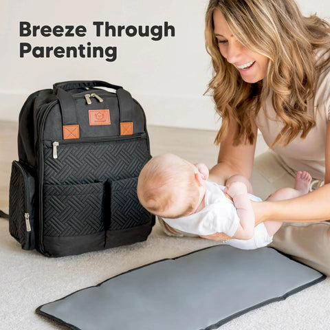KeaBabies Bree Diaper Backpack, Charcoal, Multi-Functional, Large Capacity, Waterproof, Organized Baby Bag, Travel-Friendly for Parents