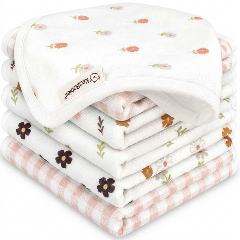KeaBabies 6-Pack Cami Baby Washcloths, Ultra Soft Absorbent Baby Wash Cloth Set for Bath Time, Feeding & Daily Care, Petals