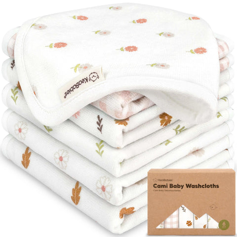 KeaBabies 6-Pack Cami Baby Washcloths, Ultra Soft Absorbent Baby Wash Cloth Set for Bath Time, Feeding & Daily Care, Petals