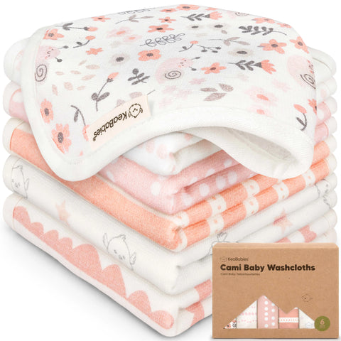 KeaBabies 6-Pack Cami Baby Washcloths, Ultra Soft Absorbent Baby Wash Cloth Set for Bath Time, Feeding & Daily Care, Sweet Charm