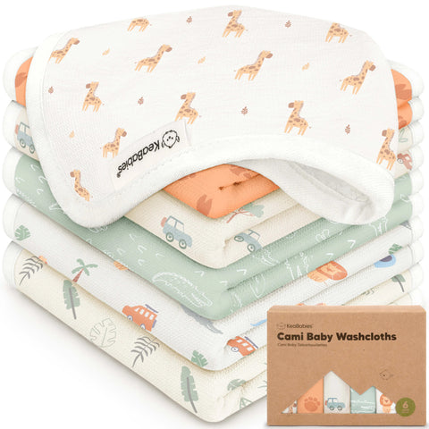 KeaBabies 6-Pack Cami Baby Washcloths, Ultra Soft Absorbent Baby Wash Cloth Set for Bath Time, Feeding & Daily Care, Wilderness