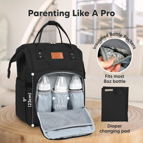 KeaBabies Original Diaper Bag, Graphite, Large, Multi-Functional, Organized Compartments, Durable & Stylish, Travel Baby Bag