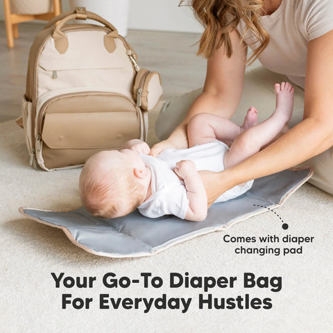 KeaBabies Play Diaper Bag, Latte, Spacious, Multi-Functional, Waterproof, Organized Compartments, Travel-Friendly Baby Bag