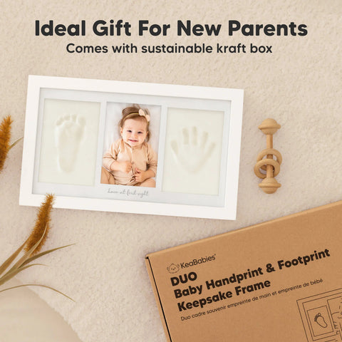 KeaBabies Baby Handprint & Footprint Keepsake Duo Frame, Barnwood, Capture Precious Memories, Safe Inkless Kit, Nursery Display, Personalized Baby Gift