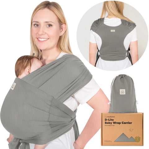 KeaBabies D-Lite Wrap Baby Carrier, Graphite, Ergonomic, Adjustable, Comfortable Infant Wrap, Newborn to Toddler, Hands-Free Babywearing