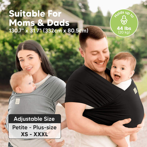 KeaBabies D-Lite Wrap Baby Carrier, Graphite, Ergonomic, Adjustable, Comfortable Infant Wrap, Newborn to Toddler, Hands-Free Babywearing