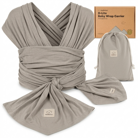 KeaBabies D-Lite Wrap Baby Carrier, Stone Gray, Ergonomic, Adjustable, Comfortable Infant Wrap, Newborn to Toddler, Hands-Free Babywearing