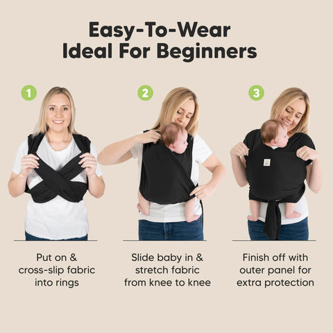 KeaBabies D-Lite Wrap Baby Carrier, Stone Gray, Ergonomic, Adjustable, Comfortable Infant Wrap, Newborn to Toddler, Hands-Free Babywearing