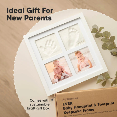 KeaBabies Ever Baby Hand & Footprint Keepsake Frame, Cloud Gray, Capture Baby’s Tiny Hands and Feet, Inkless, Durable Memory Frame, Perfect Newborn Gift, Cherish Precious Early Moments
