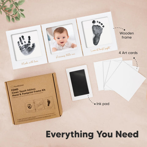 KeaBabies Fond Clean Touch Inkless Hand & Footprint Frame, Cloud Gray and Gold, Mess-Free Baby Imprint Kit, Safe Newborn Keepsake Frame, Nursery Decor Gift