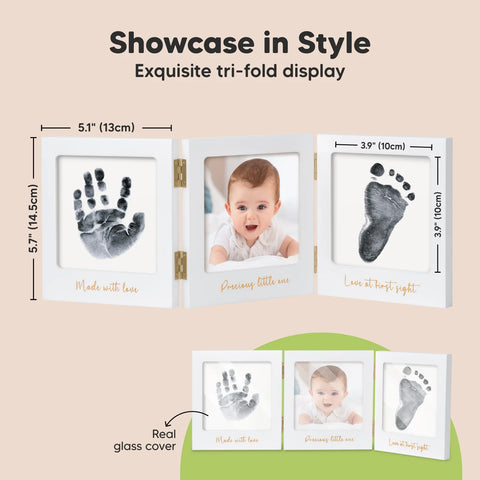 KeaBabies Fond Clean Touch Inkless Hand & Footprint Frame, Cloud Gray and Gold, Mess-Free Baby Imprint Kit, Safe Newborn Keepsake Frame, Nursery Decor Gift