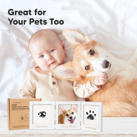 KeaBabies Fond Clean Touch Inkless Hand & Footprint Frame, White Silver, Mess-Free Baby Imprint Kit, Safe Newborn Keepsake Frame, Nursery Decor Gift