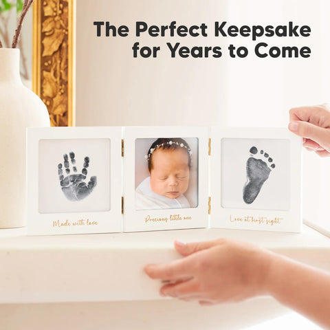 KeaBabies Fond Clean Touch Inkless Hand & Footprint Frame, White Silver, Mess-Free Baby Imprint Kit, Safe Newborn Keepsake Frame, Nursery Decor Gift