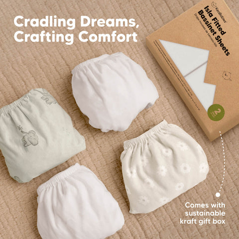 KeaBabies Isla Fitted Bassinet Sheets, 2-Pack Soft White, Ultra Soft Breathable Bassinet Sheet, Snug Fit Baby Mattress Cover, Newborn Sleep Essentials
