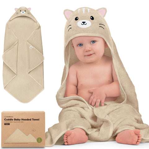 KeaBabies Cuddle Organic Bamboo Baby Hooded Towel, Ultra Soft Absorbent Bamboo Bath Towel for Newborns & Toddlers, Gentle on Sensitive Skin, Cat