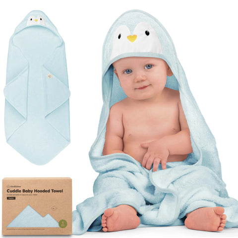 KeaBabies Cuddle Organic Bamboo Baby Hooded Towel, Ultra Soft Absorbent Bamboo Bath Towel for Newborns & Toddlers, Gentle on Sensitive Skin, Penguin