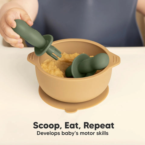 KeaBabies Lil’ Prep Baby Fork & Spoon Set, 2-Sets, Soft Handle, Easy Grip, Safe BPA Free, Mellow