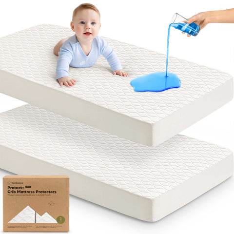 KeaBabies Mavy Protect+ Waterproof Crib Mattress Protector 2 Pack, Breathable Noiseless Mattress Pad Cover, Soft Baby Bed Protector, Soft White