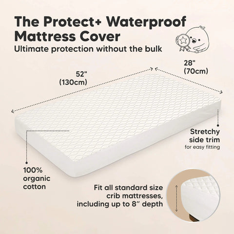 KeaBabies Mavy Protect+ Waterproof Crib Mattress Protector 2 Pack, Breathable Noiseless Mattress Pad Cover, Soft Baby Bed Protector, Soft White