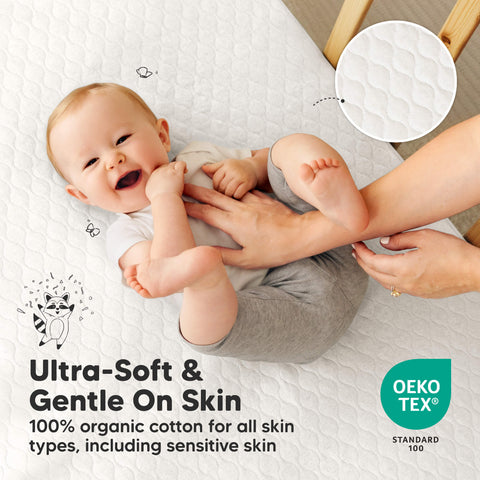 KeaBabies Mavy Protect+ Waterproof Crib Mattress Protector 2 Pack, Breathable Noiseless Mattress Pad Cover, Soft Baby Bed Protector, Soft White