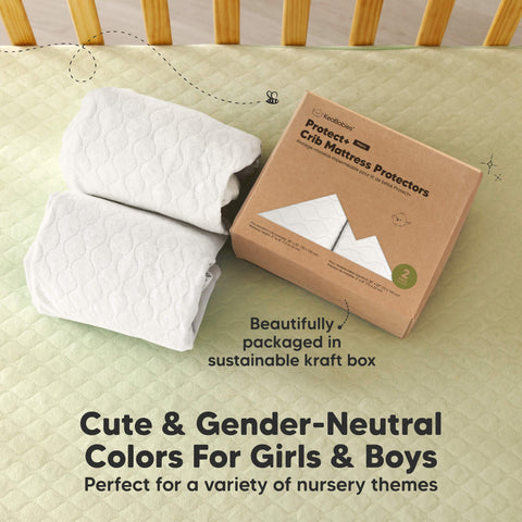KeaBabies Mavy Protect+ Waterproof Crib Mattress Protector 2 Pack, Breathable Noiseless Mattress Pad Cover, Soft Baby Bed Protector, Soft White