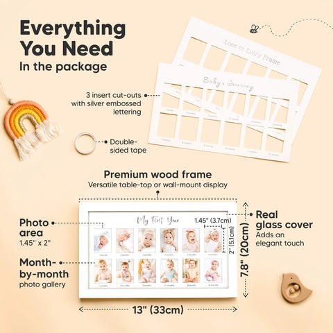 KeaBabies Nova Baby's First Year Picture Frame, Baby Milestone Photo Frame for 12 Monthly Photos, Nursery Memory Keepsake Display, Alpine White