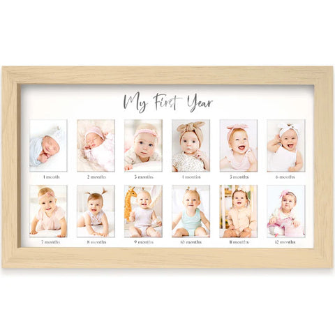 KeaBabies Nova Baby's First Year Picture Frame, Baby Milestone Photo Frame for 12 Monthly Photos, Nursery Memory Keepsake Display, Ash Wood