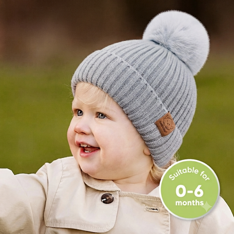 KeaBabies 2-Pack Pom Knitted Beanie, Soft Warm Baby Winter Hat for Newborns & Infants, Stretchy Knit Beanie with Pom Pom Design, Cloud