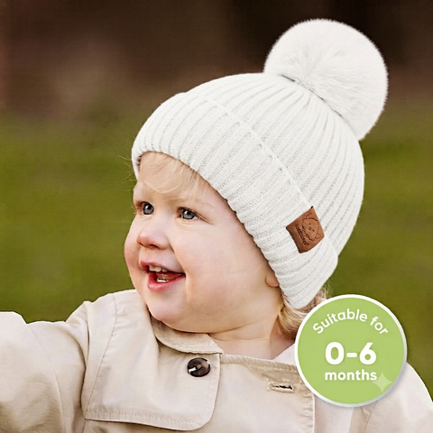 KeaBabies 2-Pack Pom Knitted Beanie, Soft Warm Baby Winter Hat for Newborns & Infants, Stretchy Knit Beanie with Pom Pom Design, Cloud