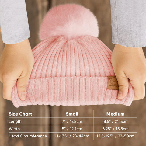 KeaBabies 2-Pack Pom Knitted Beanie, Soft Warm Baby Winter Hat for Newborns & Infants, Stretchy Knit Beanie with Pom Pom Design, Fawn