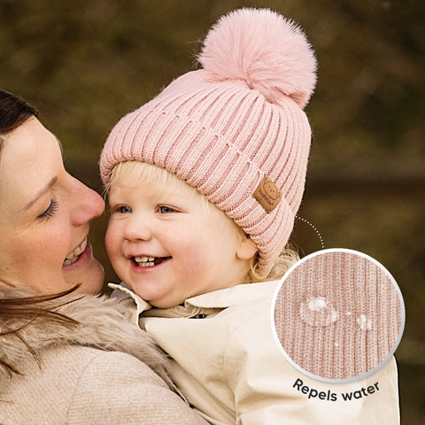 KeaBabies 2-Pack Pom Knitted Beanie, Soft Warm Baby Winter Hat for Newborns & Infants, Stretchy Knit Beanie with Pom Pom Design, Fawn