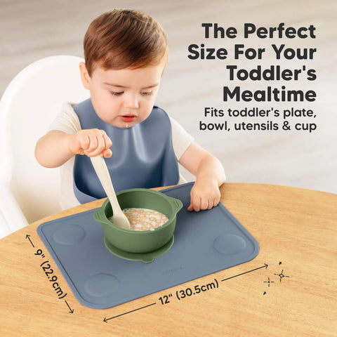 KeaBabies Prep Silicone Baby Placemats, 2-Pack, Non-Slip, Easy Clean, Durable, Food Catcher, Sage