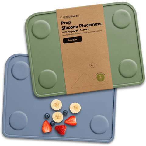 KeaBabies Prep Silicone Baby Placemats, 2-Pack, Non-Slip, Easy Clean, Durable, Food Catcher, Slate