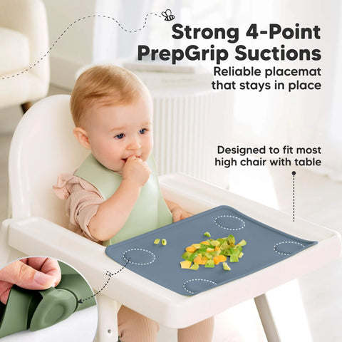 KeaBabies Prep Silicone Baby Placemats, 2-Pack, Non-Slip, Easy Clean, Durable, Food Catcher, Slate